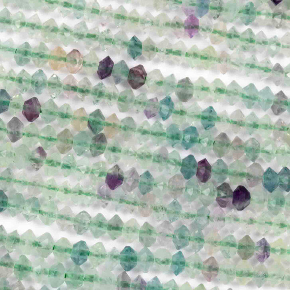 Fluorite 2x3mm Faceted Saucer Bicone Beads - 15.5 inch strand