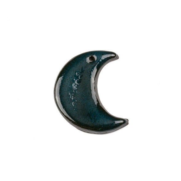 Handmade Ceramic 27x33mm Satin Dark Teal Crescent Moon Focal - 1 per bag