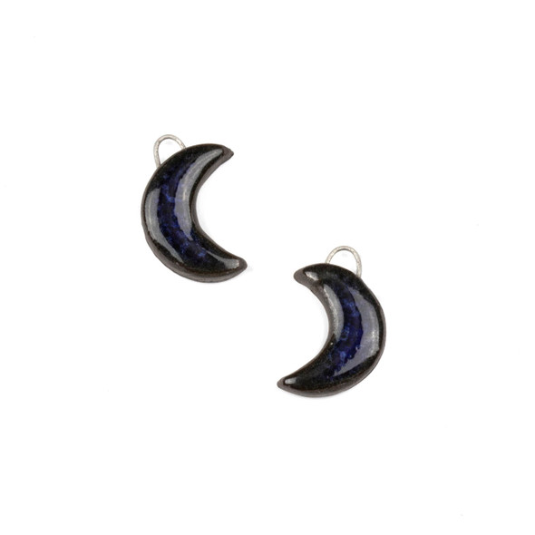 Handmade Ceramic 14x20mm Midnight Blue Crescent Moon Focals - 1 pair/2 pieces per bag