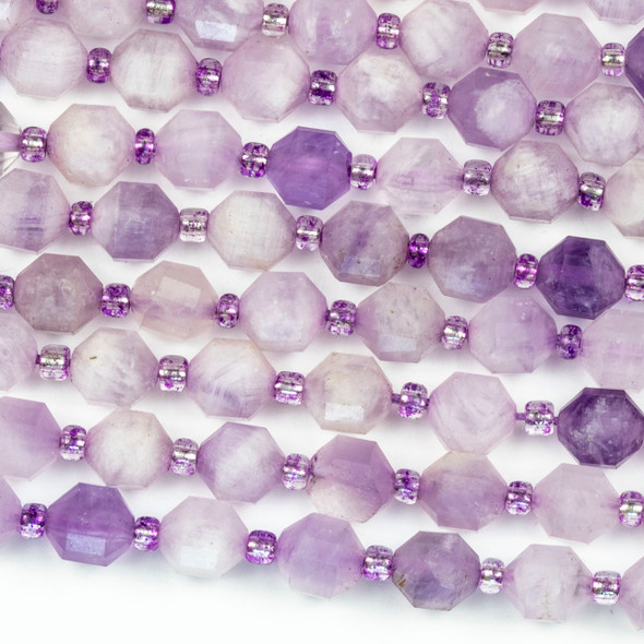 Lepidolite 6x7mm Faceted Prism Beads - 15 inch strand