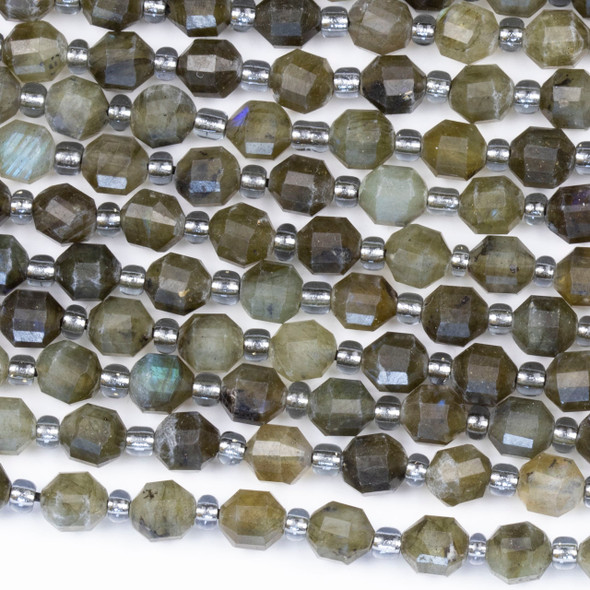 Grey Labradorite 5x6mm Faceted Prism Beads - 15 inch strand
