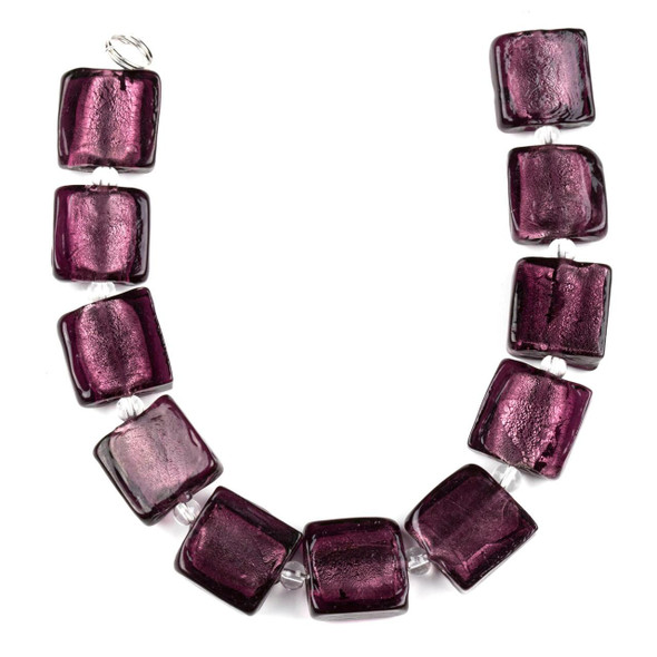 Cherry Tree Beads Handmade Lampwork Glass 15mm Amethyst Purple Square Beads with a Silver Foil Center 