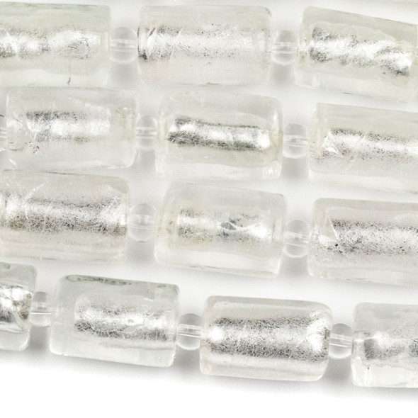 Handmade Lampwork Glass 10x15mm Clear Tube Beads with a Silver Foil Center