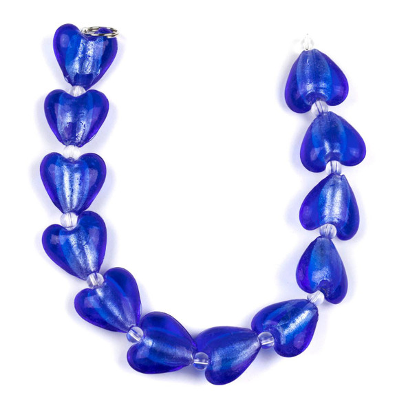 Cherry Tree Beads Handmade Lampwork Glass 16mm Blue Heart with a Silver Foil Center 