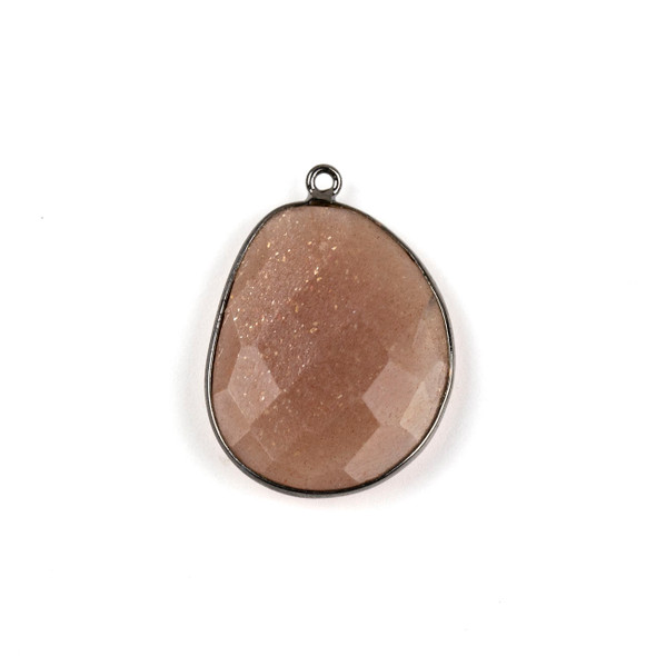 Peach Moonstone 22x30mm Faceted Free Form Drop with a Gun Metal Plated Brass Bezel and Loop - 1 per bag