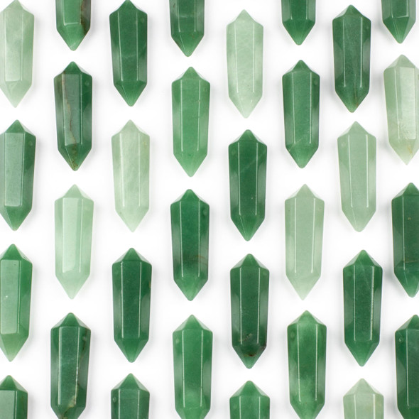 Green Aventurine 17x50mm Top Drilled Double Terminated Hexagonal Point Pendant - 1 per bag