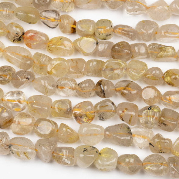 Gold Rutilated 8x12mm Nugget Beads - 15 inch strand