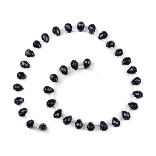 Blue Goldstone 8x10mm Faceted Top Drilled Briolette Beads - 16 inch strand