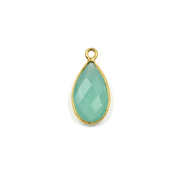 Aqua Chalcedony approximately 9x18mm Teardrop Drop with a Gold Plated Brass Bezel - 1 per bag