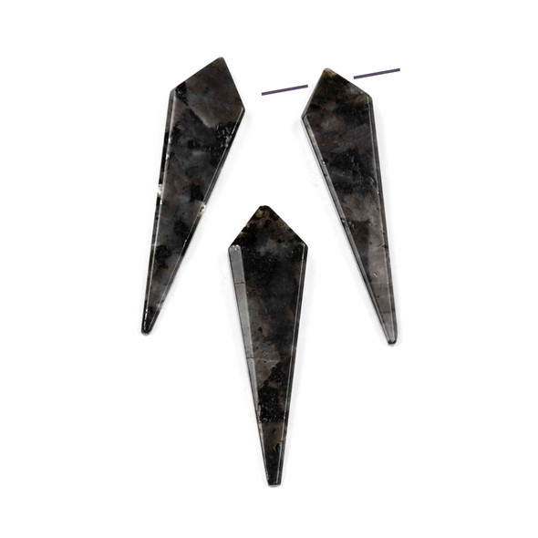 Black Labradorite/Larvikite 11x44mm Top Drilled Kite Pendant - 1 per bag