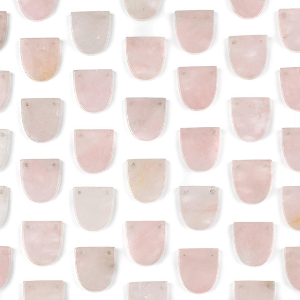 Cherry Tree Beads natural gemstone rose quartz shield pendants, measuring 18x20mm with front-to-back drilling, featured in soft pink tones, 1 piece per bag. Cherry Tree Beads natural gemstone rose quartz shield pendants, measuring 18x20mm with front-to-back drilling, featured in soft pink tones, 1 piece per bag.
