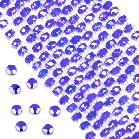 Crystal 4x6mm Opaque Cornflower Blue Faceted Heishi Beads with an AB finish - 16 inch strand