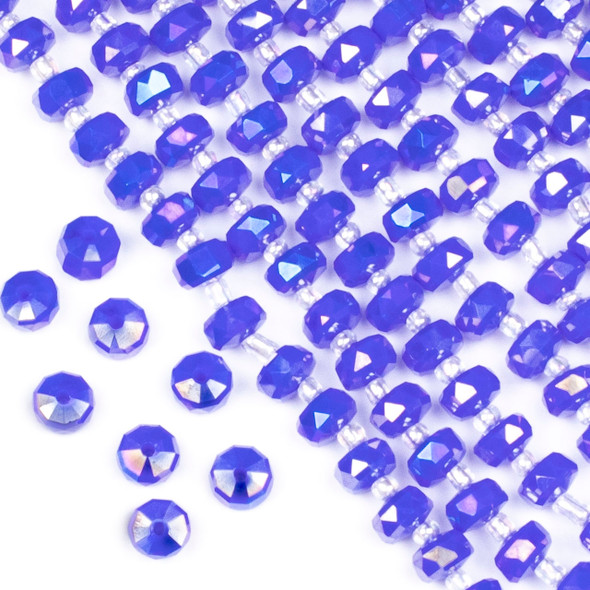Crystal 5x8mm Opaque Cornflower Blue Faceted Heishi Beads with an AB finish - 16 inch strand