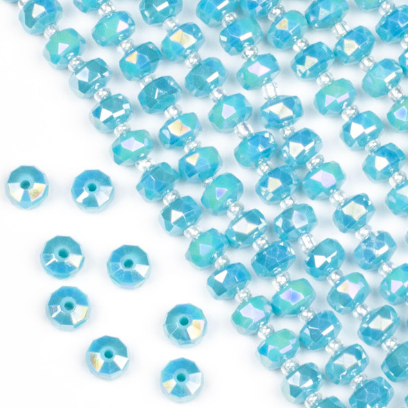 Crystal 5x8mm Opaque Wedgewood Blue Faceted Heishi Beads with an AB finish - 16 inch strand