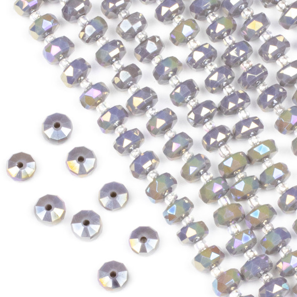 Crystal 5x8mm Opaque Grey Faceted Heishi Beads with an AB finish - 16 inch strand