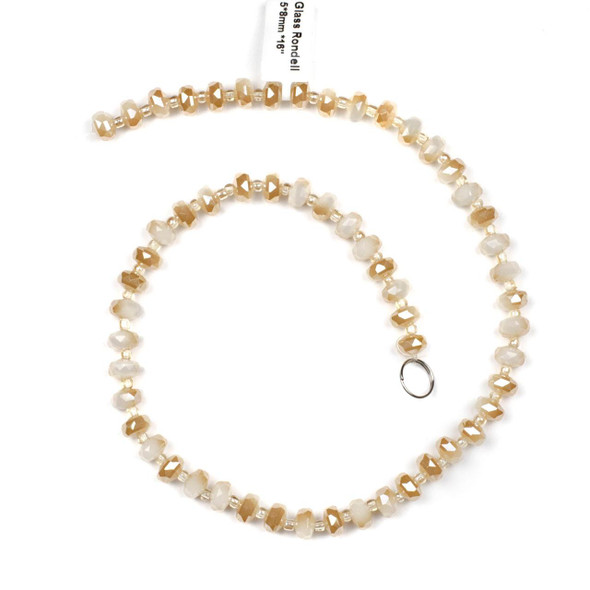 16-inch strand of 5x8mm faceted heishi glass crystal beads in a warm honey kissed cream tone, featured by Cherry Tree Beads.