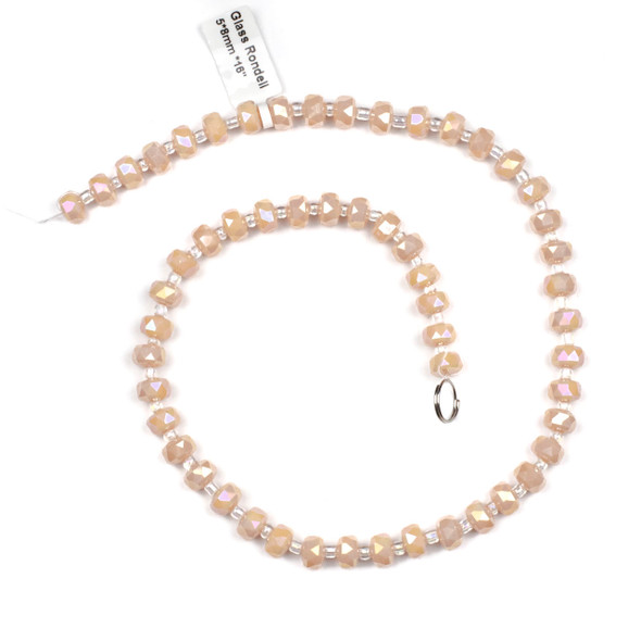 Crystal 5x8mm Opaque Pearlescent Peach Faceted Heishi Beads with an AB finish - 16 inch strand