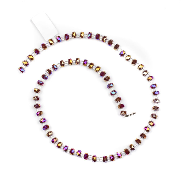 Crystal 4x6mm Opaque Raspberry Red Faceted Heishi Beads with an AB finish - 16 inch strand