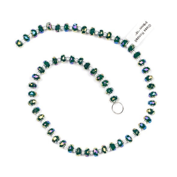 Crystal 5x8mm Opaque Pine Green Faceted Heishi Beads with an AB finish - 16 inch strand