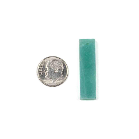 Single Amazonite 9x35mm top-drilled rectangle pendant shown next to a dime for scale, crafted from natural gemstone and sold by Cherry Tree Beads.