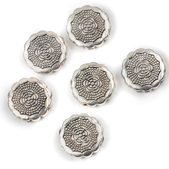 Silver Pewter 20mm Scalloped Coin Bead with Sunbursts - 6 per bag - basea8in26299gm