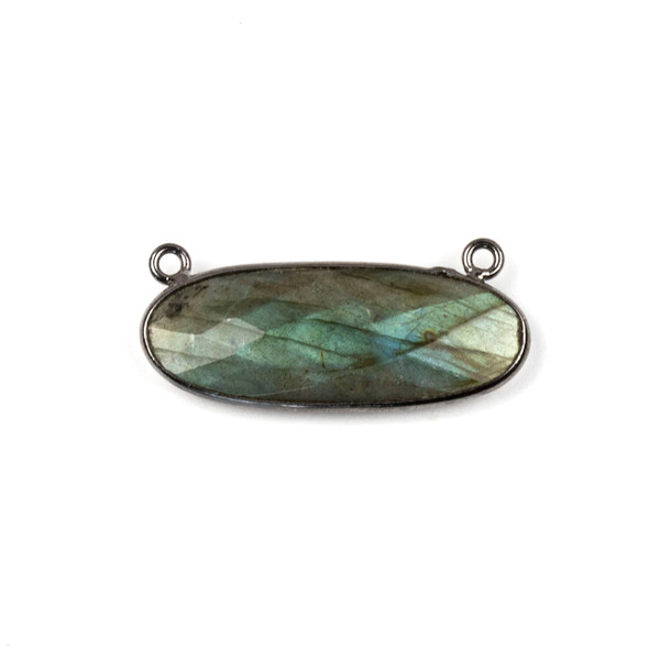Labradorite 11x30mm Faceted Oval Pendant Drop with with a Gun Metal Plated Brass Bezel and Loops - 1 per bag