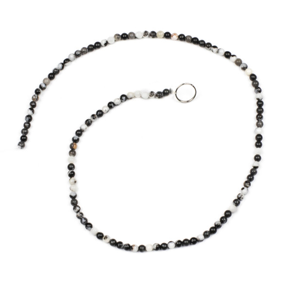 Black and White Zebra Jasper 3mm Round Beads - 15 inch strand