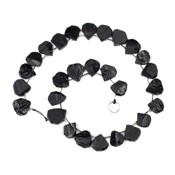 Black Tourmaline approximately 14x20mm Rough/Not Polished Top Drilled Teardrop Beads - 15 inch strand