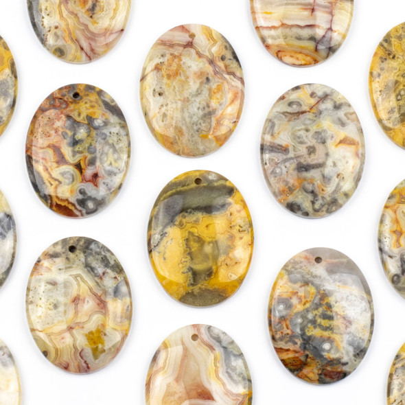 Crazy Lace Agate 35x45mm Top Front to Back Drilled Oval Pendant with a Flat Back - 1 per bag