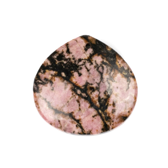 Rhodonite 40mm Top Front to Back Drilled Almond Pendant with a Flat Back - 1 per bag