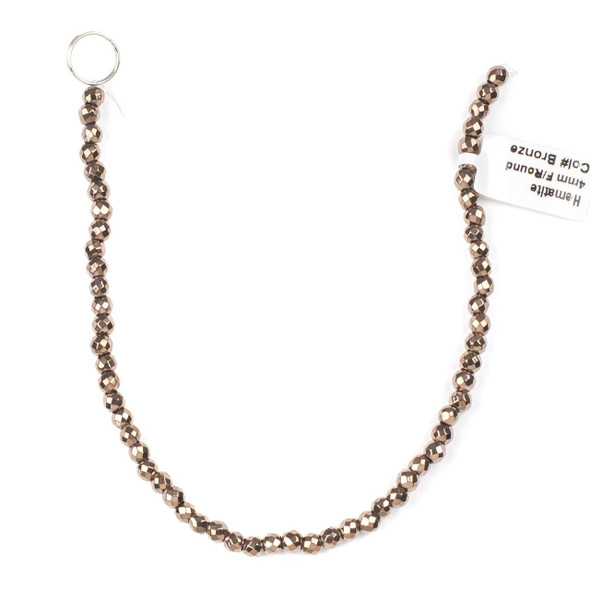 Cherry Tree Beads Synthetic Hematite 4mm Electroplated Bronzite Faceted Round Beads - approx. 8 inch strand 