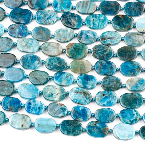 Apatite 11x19mm Irregular Oval Beads - 16 inch knotted strand