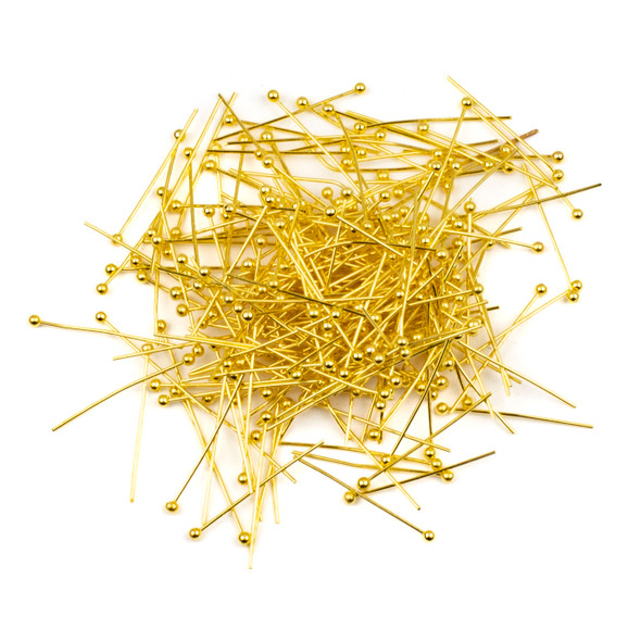 Gold Plated Brass 1 inch, 22g Headpins/Ballpins with a 2mm Ball - 250 per bag