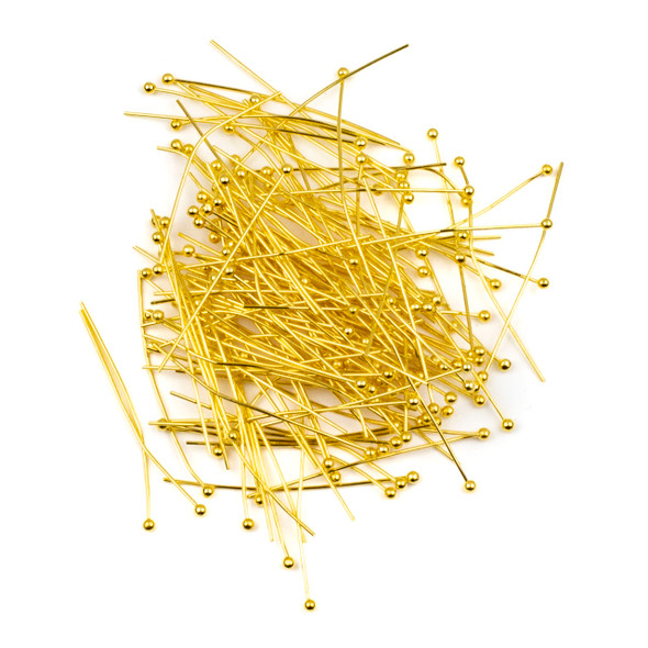 Gold Plated Brass 1.5 inch, 22g Headpins/Ballpins with a 2mm Ball - 150 per bag