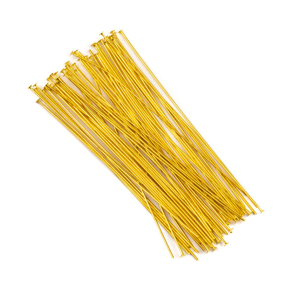 Gold Plated Brass 3 inch, 20g Headpins - 50 per bag