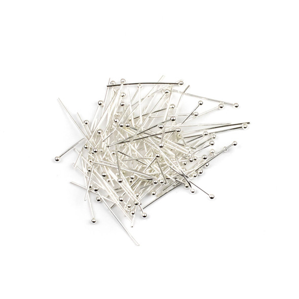 Silver Plated Brass 1 inch, 22g Headpins/Ballpins with a 2mm Ball - 200 per bag