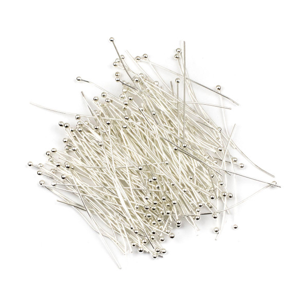 Silver Plated Brass 1.5 inch, 22g Headpins/Ballpins with a 2mm Ball - 200 per bag