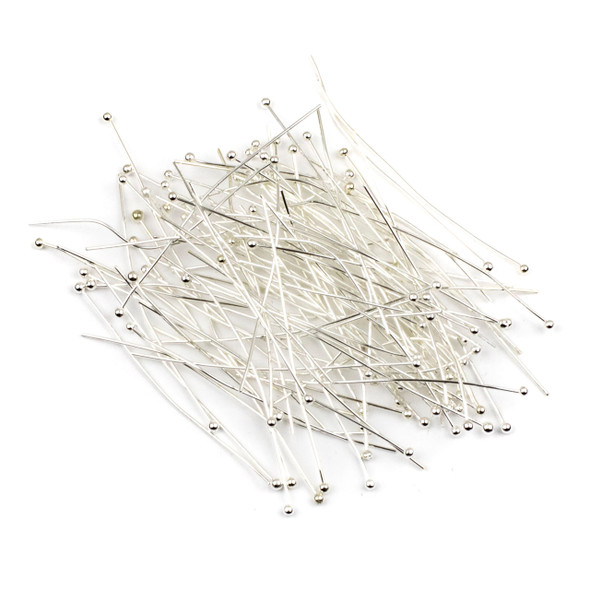 Silver Plated Brass 2 inch, 22g Headpins/Ballpins with a 2mm Ball - 100 per bag