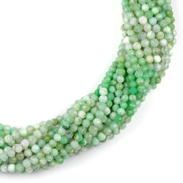 Multicolor Light Chrysoprase 3mm Faceted Round Beads - 15 inch strand