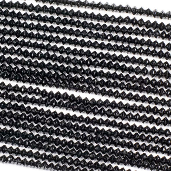 Black Tourmaline 3x4mm Faceted Saucer Beads - 15 inch strand