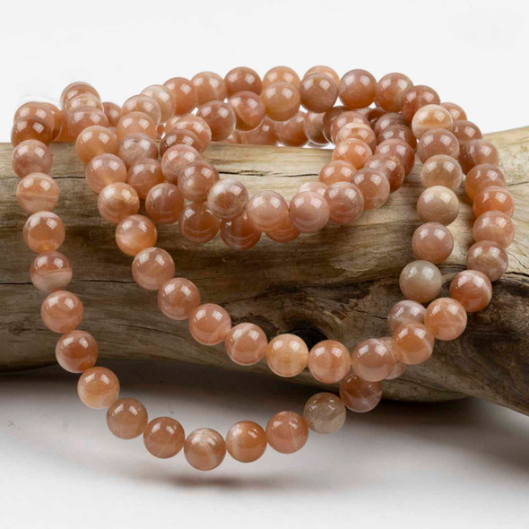 Cherry Tree Beads Peach Moonstone 8mm Mala Round Beads - 115 beads per strand