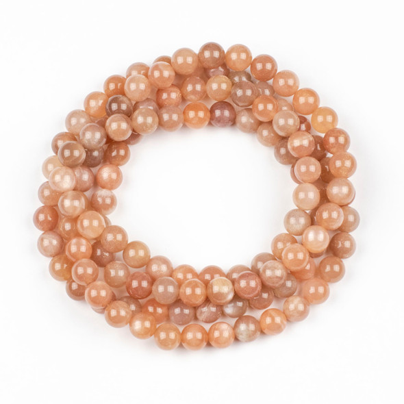 Peach Moonstone 8mm Mala Round Beads - 36 inch strand