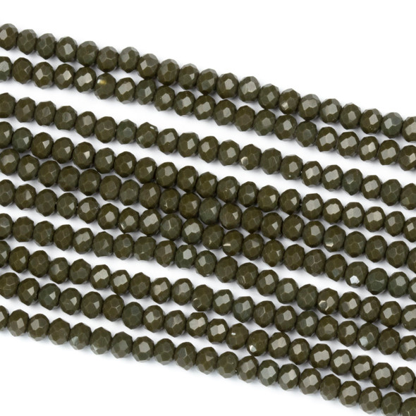 Crystal 2x3mm Opaque Deep Army Green Rondelle Beads - Approx. 15.5 inch strand