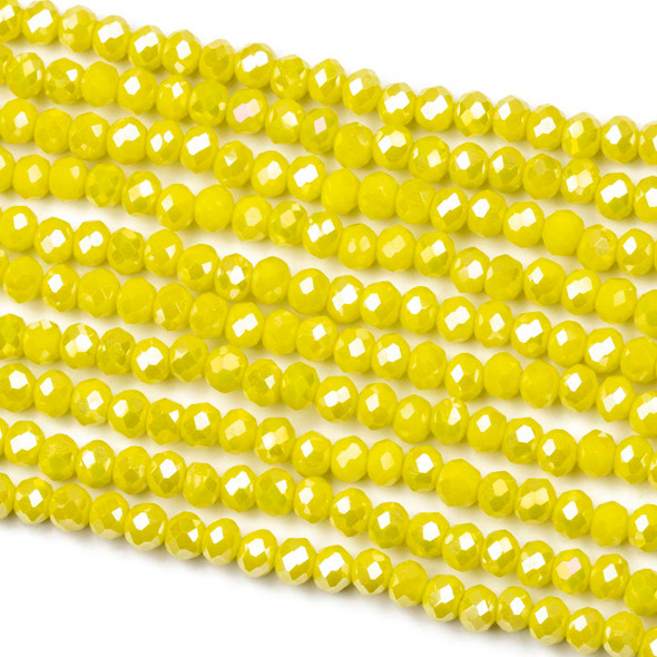 Crystal 3x4mm Opaque Lemon Zest Rondelle Beads with an AB finish - Approx. 15.5 inch strand