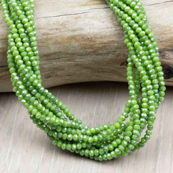 Crystal 2.5x3mm Opaque Pear Green Rondelle Beads - Approx. 15 inch strand
