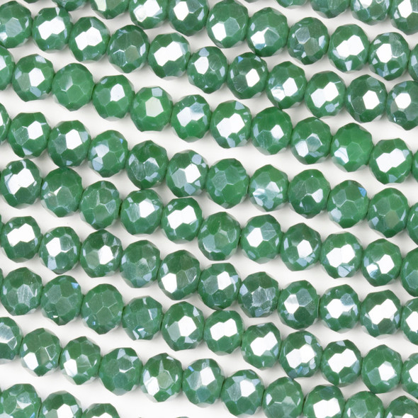 Crystal 4x6mm Opaque Seaweed Green Rondelle Beads with a Silver AB finish - Approx. 15.5 inch strand