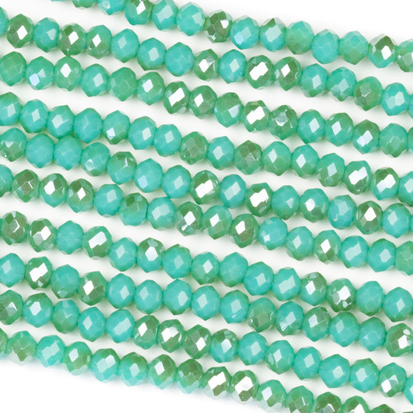 Crystal 3x4mm Opaque Taupe Kissed Matcha Green Rondelle Beads - Approx. 15.5 inch strand