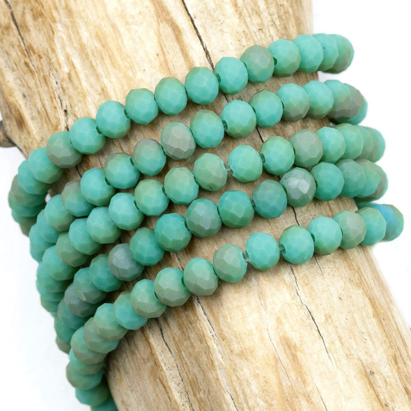 Cherry Tree Beads Crystal 4x6mm Opaque Matte Taupe Kissed Jade Green Rondelle Beads - 15 inch strand 