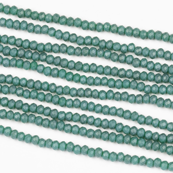 Crystal 2x2mm Opaque Matte Taupe Kissed Teal Rondelle Beads - Approx. 15.5 inch strand