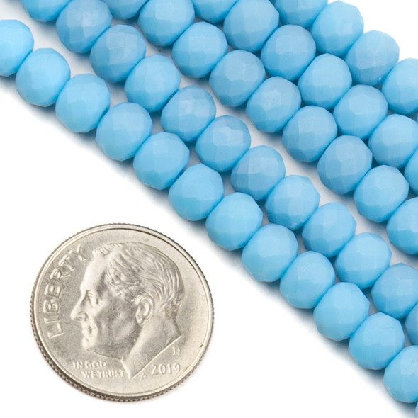 Crystal 4x6mm Opaque Matte Lakeside Blue Rondelle Beads - 15 inch strand